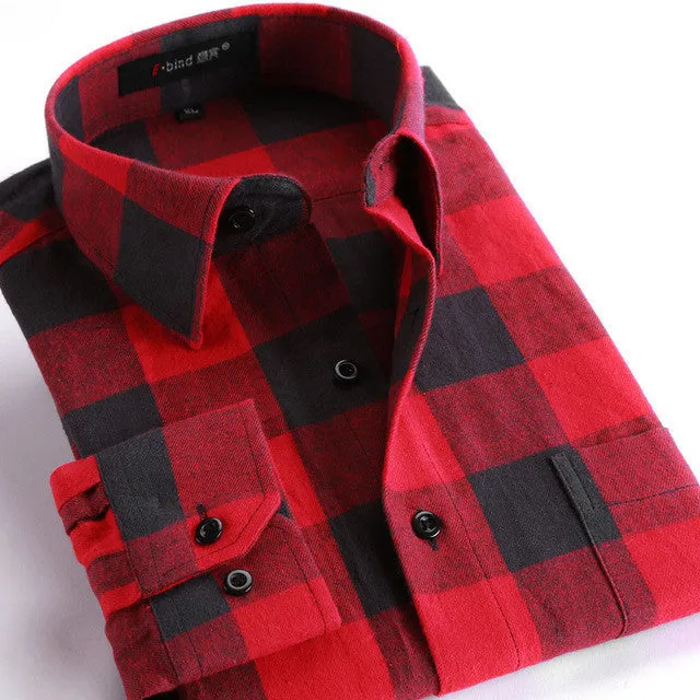 2017 Autumn Flannel Men Plaid Shirts Casual Shirts Formal Business Fashion Dress Warm Shirts Long Sleeve Male Shirt