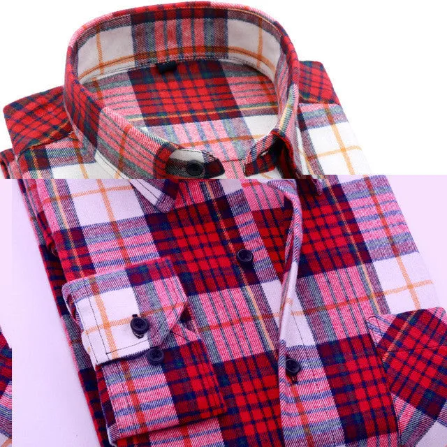 2017 Autumn Flannel Men Plaid Shirts Casual Shirts Formal Business Fashion Dress Warm Shirts Long Sleeve Male Shirt