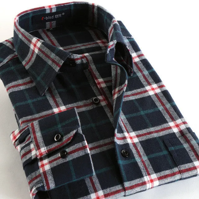 2017 Autumn Flannel Men Plaid Shirts Casual Shirts Formal Business Fashion Dress Warm Shirts Long Sleeve Male Shirt