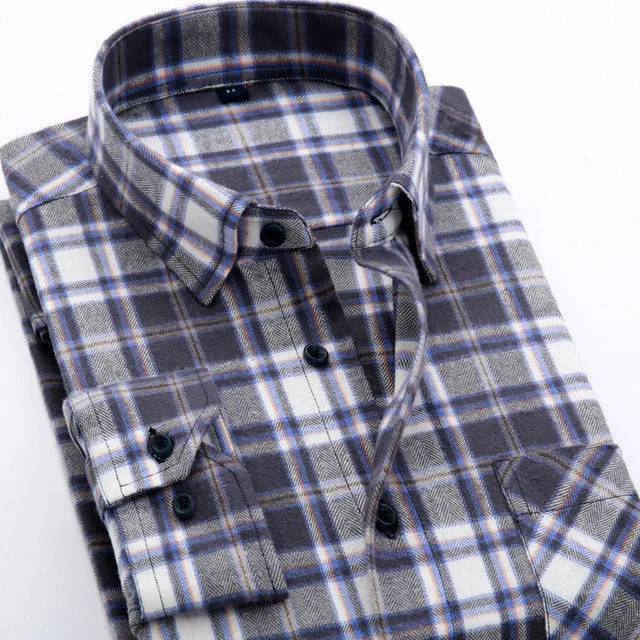 2017 Autumn Flannel Men Plaid Shirts Casual Shirts Formal Business Fashion Dress Warm Shirts Long Sleeve Male Shirt