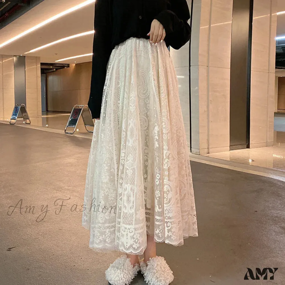 Amy Fashion - Elastic High Waist Lace Skirts