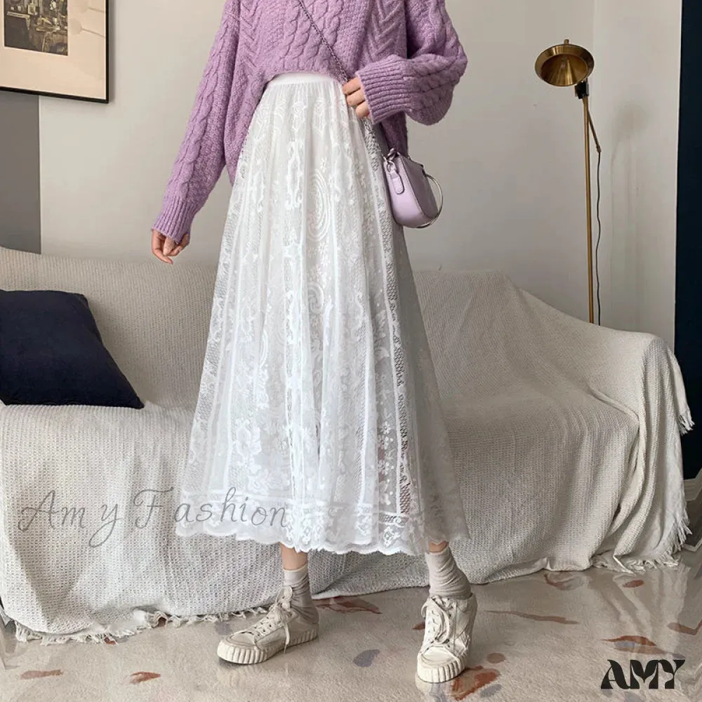 Amy Fashion - Elastic High Waist Lace Skirts