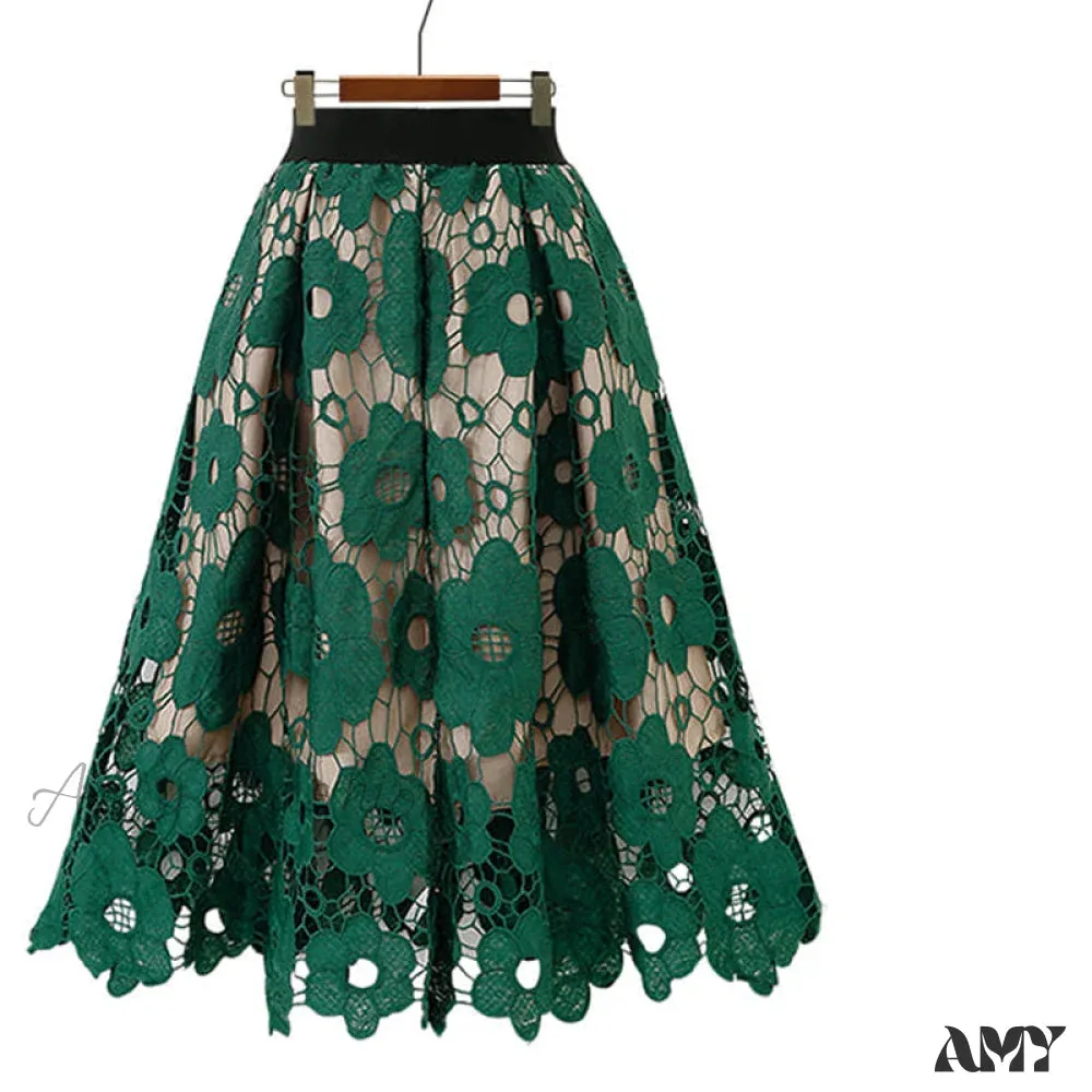 Amy Fashion - Elegant Flower Hollow Out Lace Skirts