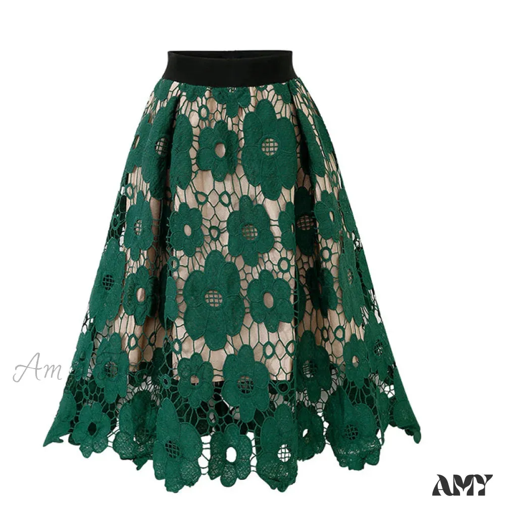 Amy Fashion - Elegant Flower Hollow Out Lace Skirts