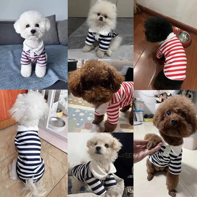 Autumn Pet Clothes Cute Stripe Cotton Dogs Polo Shirts for Chihuahua Yorkies Winter Kitten Knitting Gentle Casual Shirts