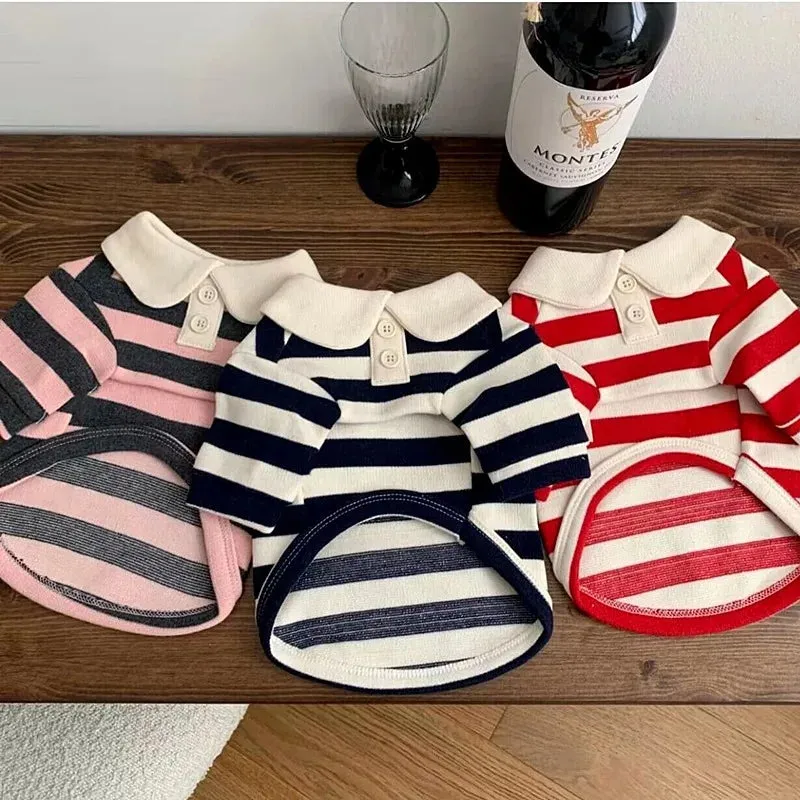 Autumn Pet Clothes Cute Stripe Cotton Dogs Polo Shirts for Chihuahua Yorkies Winter Kitten Knitting Gentle Casual Shirts