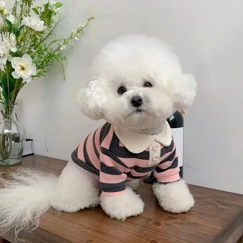 Autumn Pet Clothes Cute Stripe Cotton Dogs Polo Shirts for Chihuahua Yorkies Winter Kitten Knitting Gentle Casual Shirts