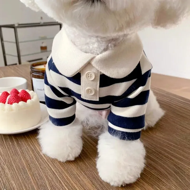 Autumn Pet Clothes Cute Stripe Cotton Dogs Polo Shirts for Chihuahua Yorkies Winter Kitten Knitting Gentle Casual Shirts