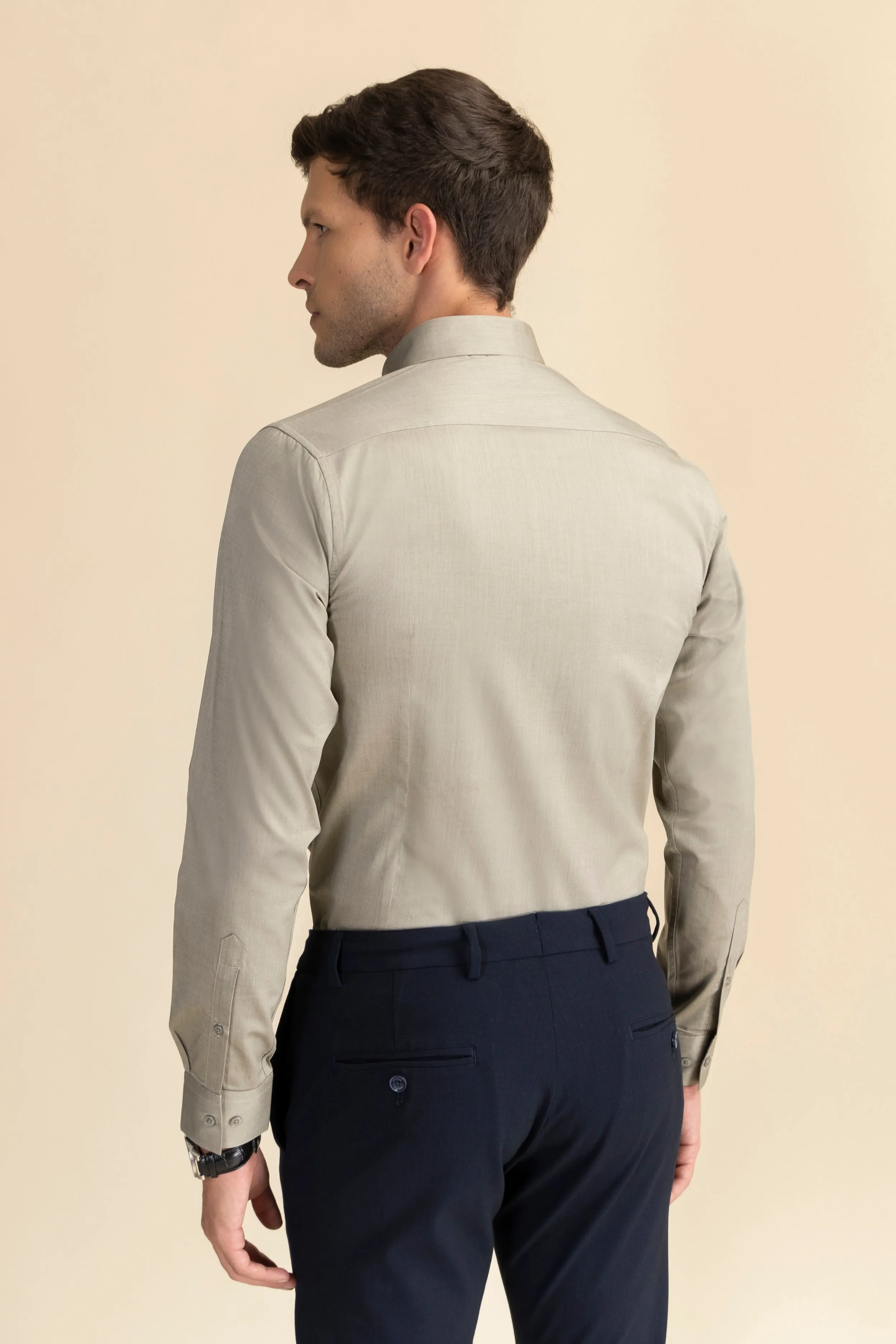 Beige Poplin Solid Shirt