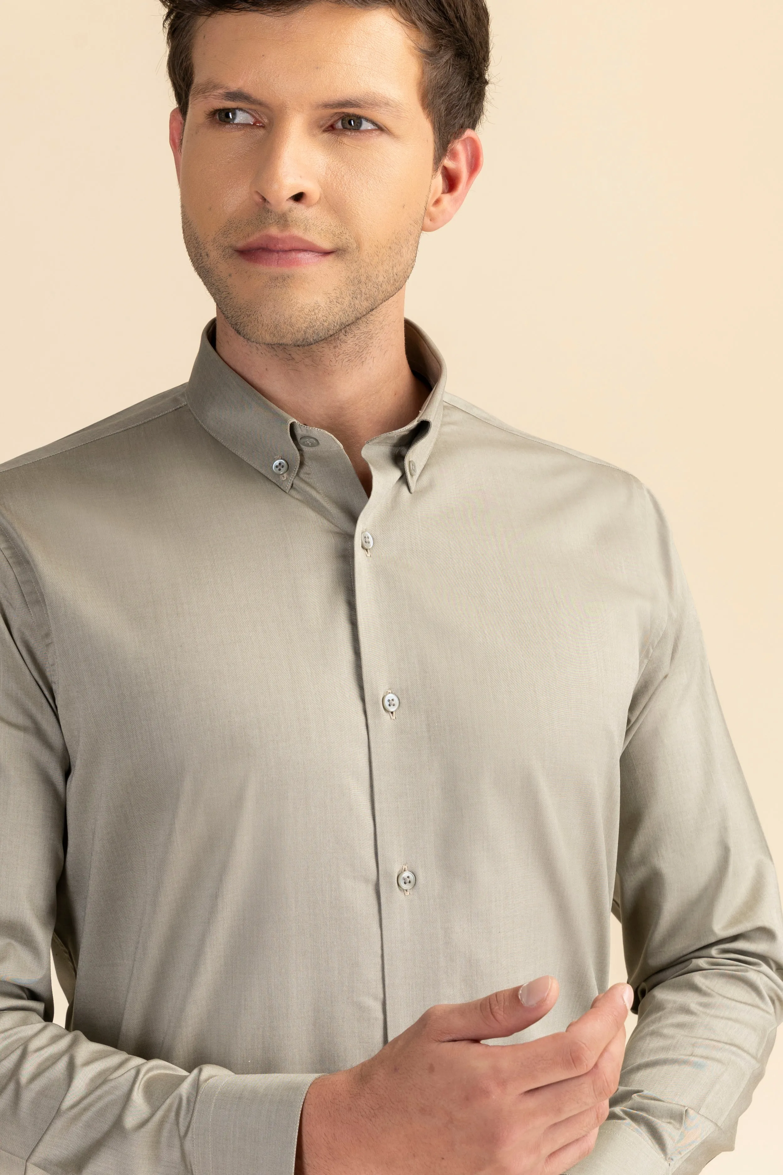 Beige Poplin Solid Shirt