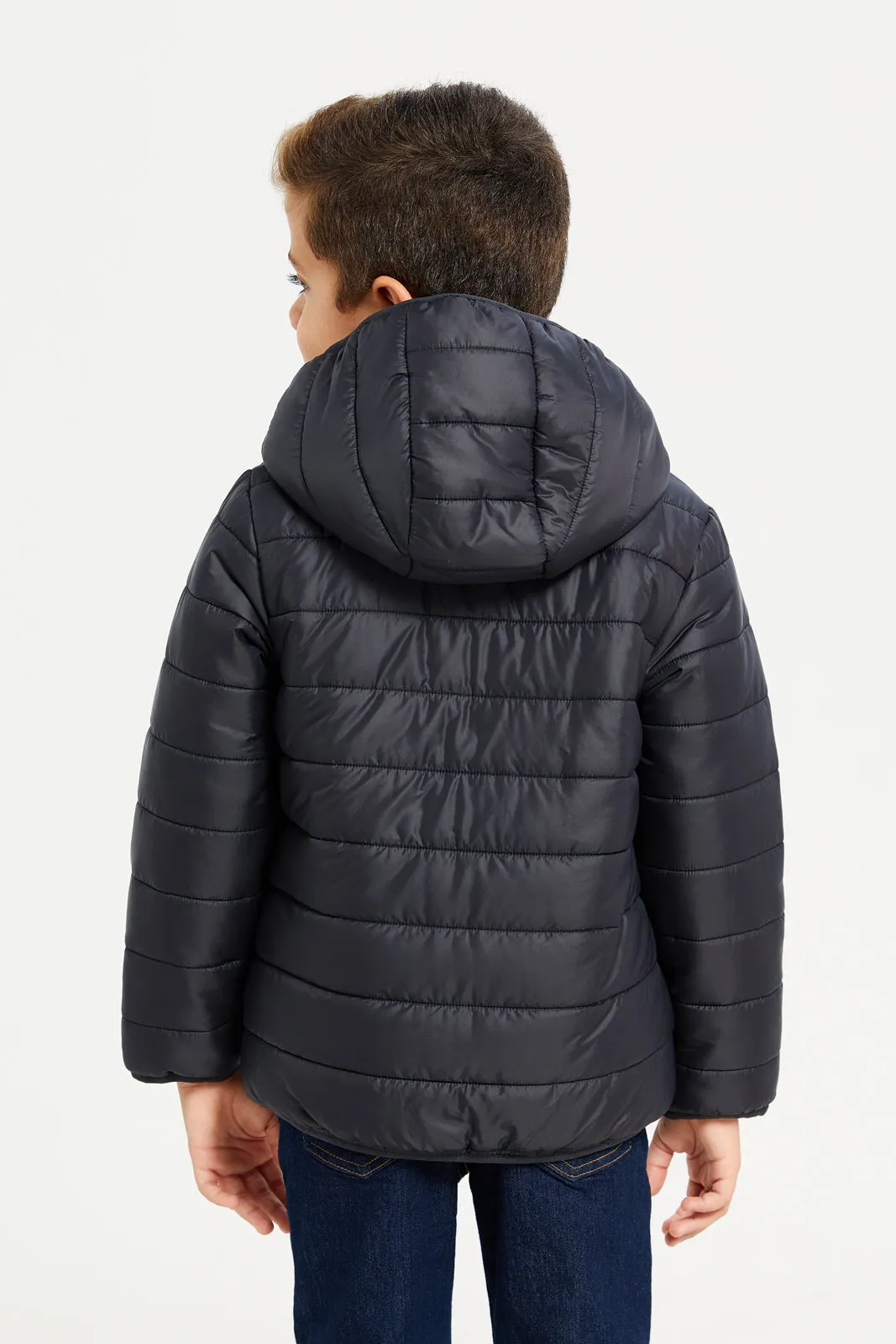 Boys Black Puffer Hooded Jacket