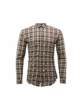 Brown Grey Checked Flannel Shirt