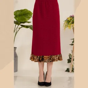 BURGUNDY HONEYCOMB SKIRT WITH ANIMAL PRINT HEMLINE: 2X-3X