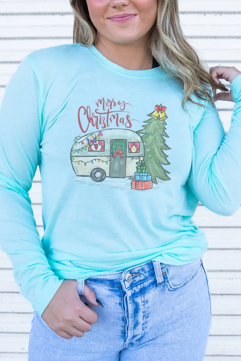 Camper Merry Christmas Adult Soft-Tek Blend Long Sleeve Tee