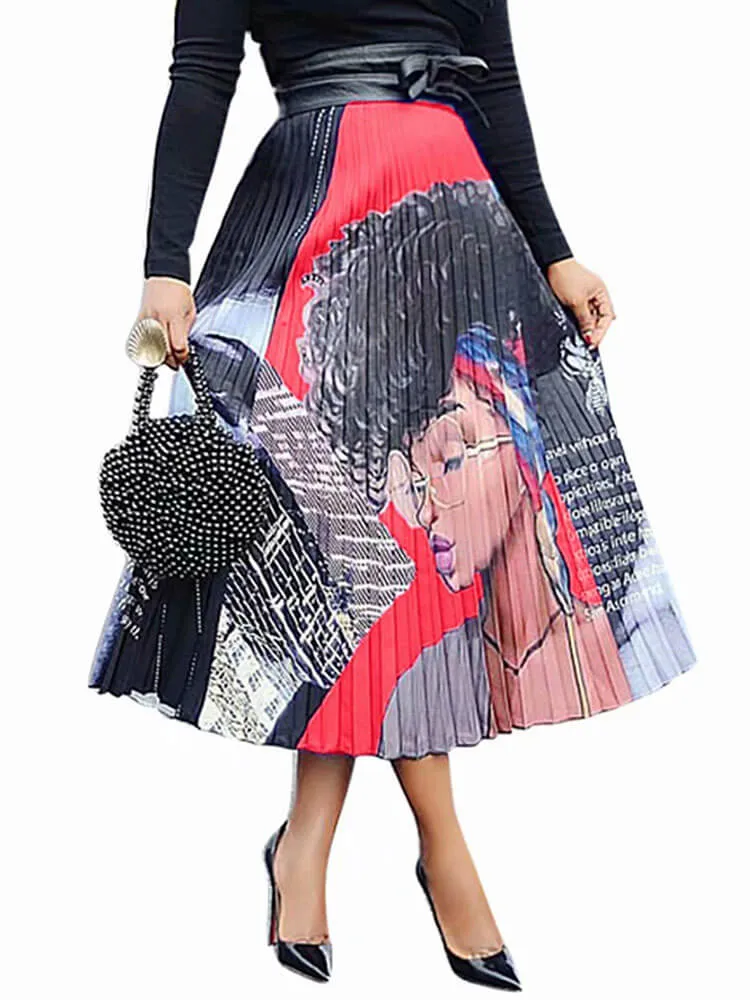 Cartoon Printed High Waist  Midi Dress