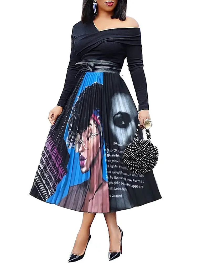 Cartoon Printed High Waist  Midi Dress