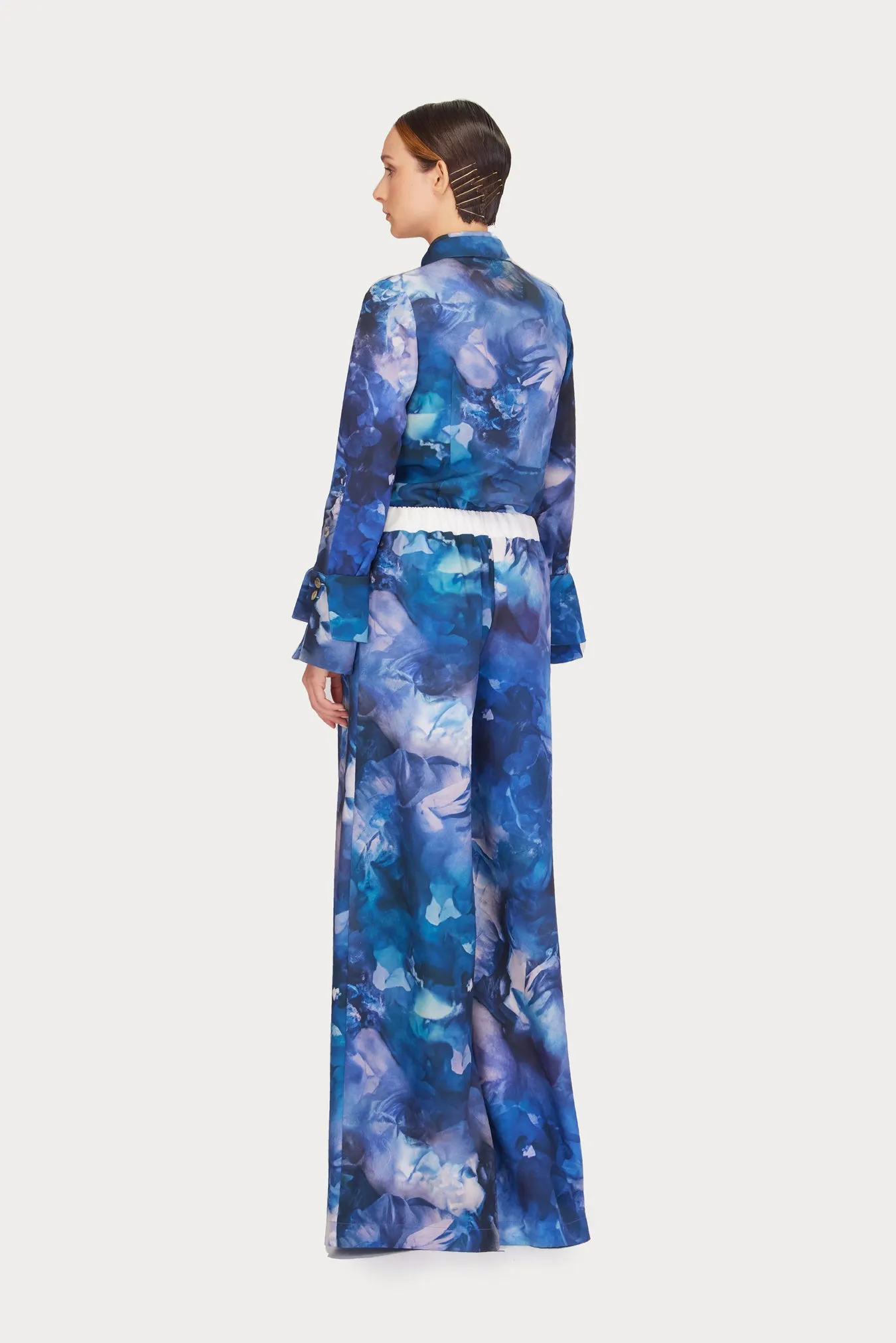 Co-Ord Set - Shirt And Wide-Leg Pants Abstract Print Blue