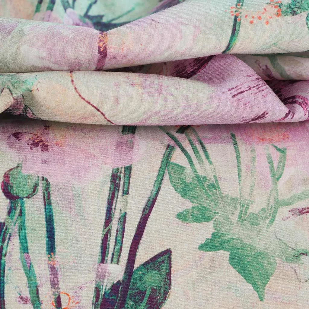 Cotton Satin - Lavender Japanese Anemone Woven Fabric by Nerida Hansen Sample