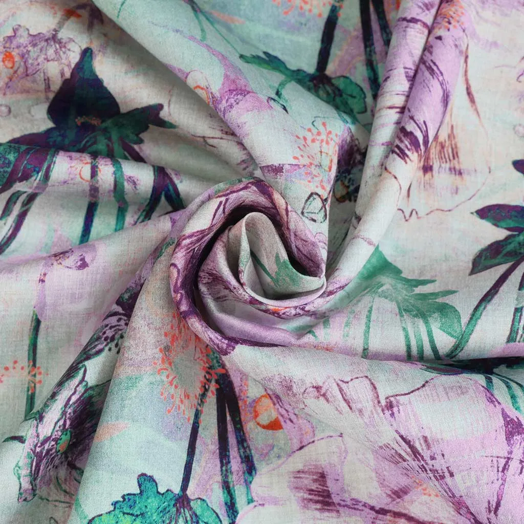 Cotton Satin - Lavender Japanese Anemone Woven Fabric by Nerida Hansen Sample