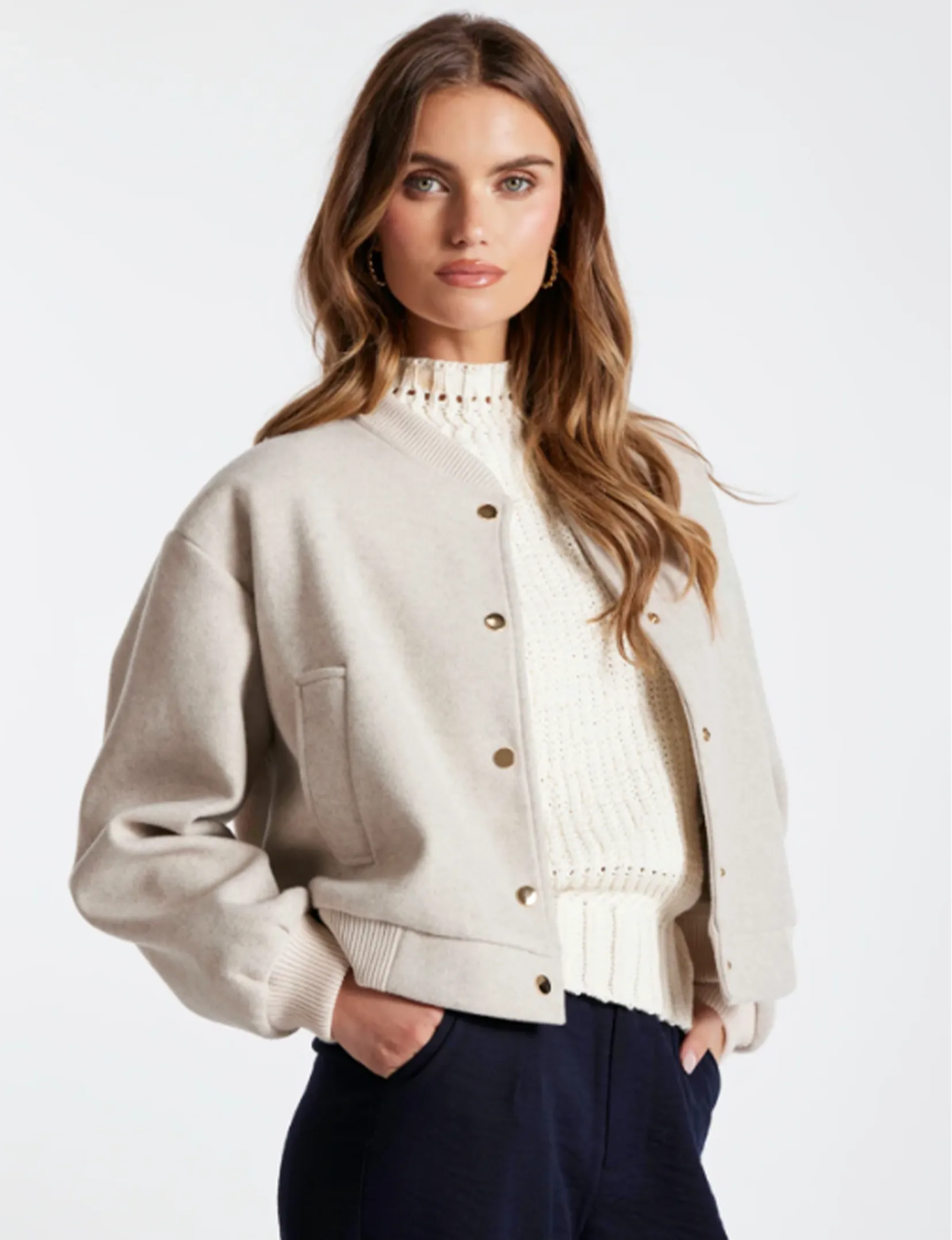 Cozy Luxe Bomber, Ivory