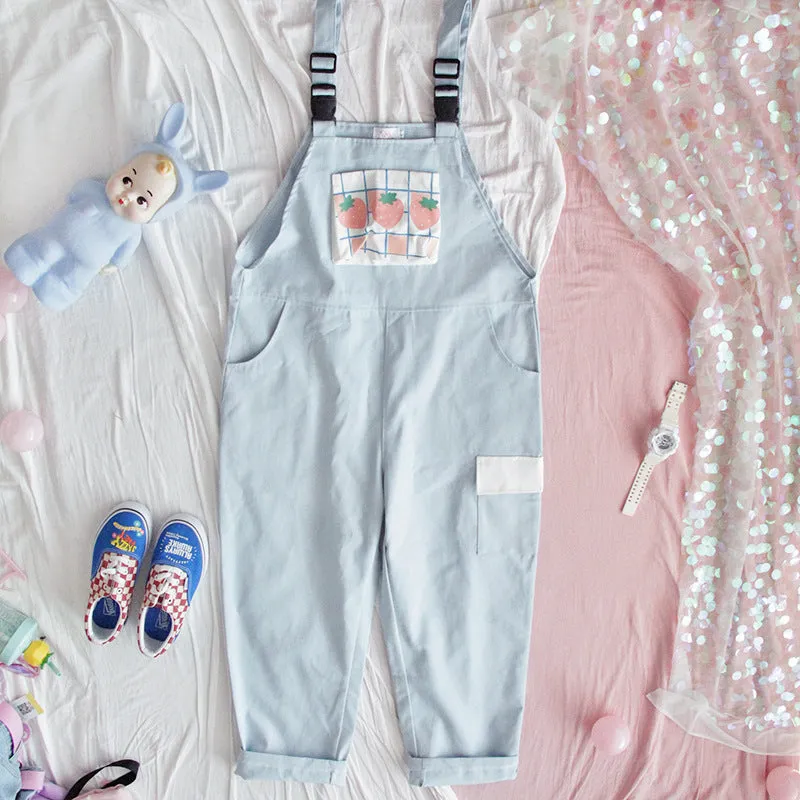 Cute Japanese Strawberry Patch Overalls