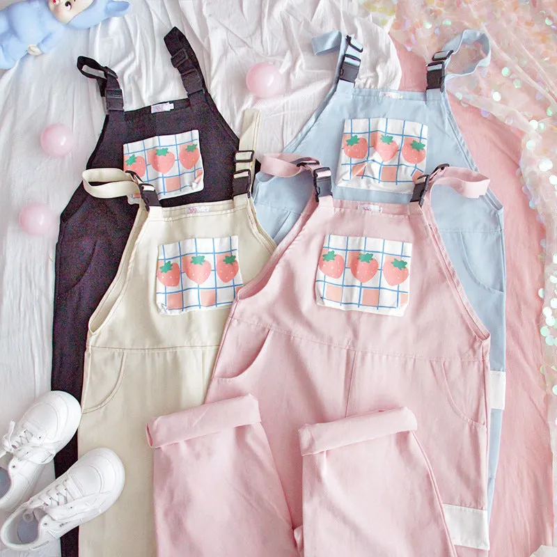 Cute Japanese Strawberry Patch Overalls