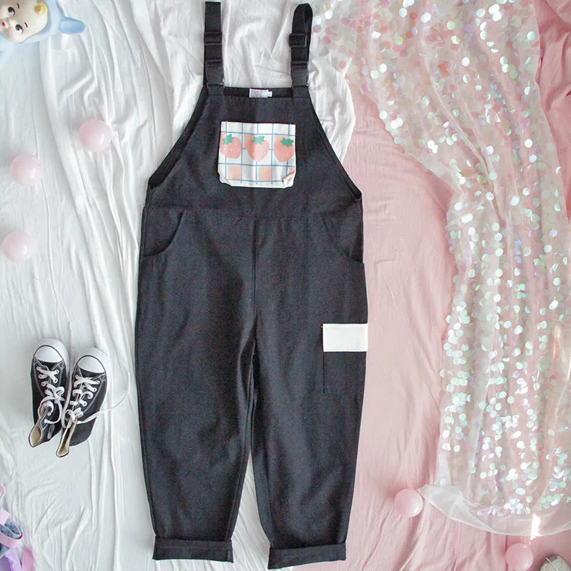 Cute Japanese Strawberry Patch Overalls