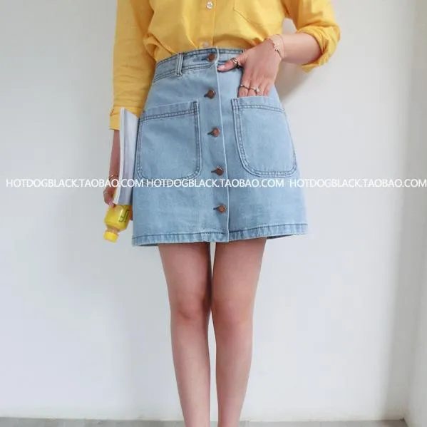 Denim Skirt Women Summer All-Matching High Waist A-Line Korean Student Pencil Skirt