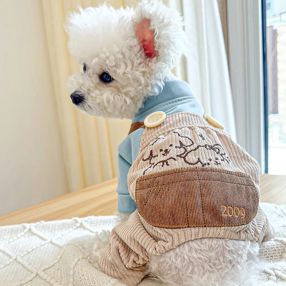 Dog Clothes | Autumn and Winter Corduroy Good Friends Overalls | Pet Clothing Collection