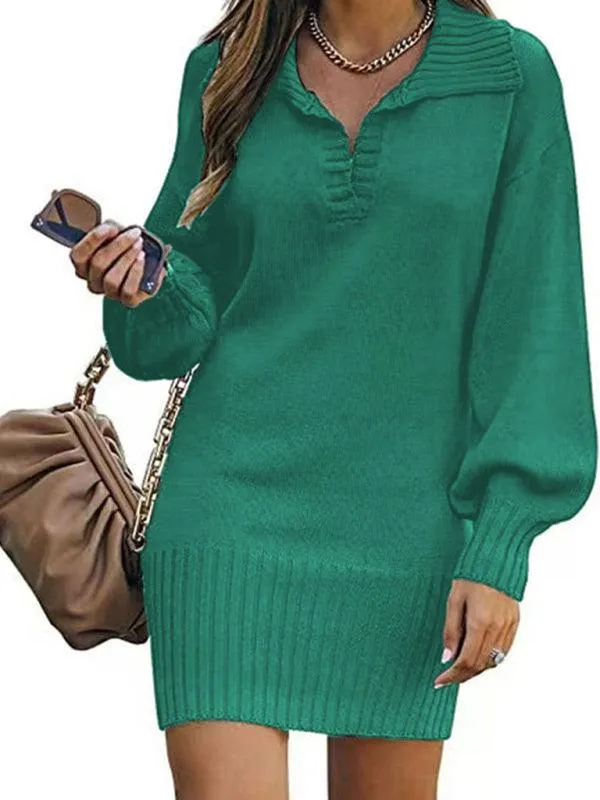 Elegant Lantern Sleeve Knit Sweater and Skirt Set