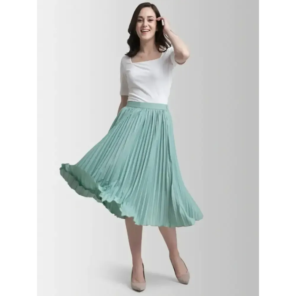 Elegant Turquoise Crepe Solid Skirts For Women And Girls