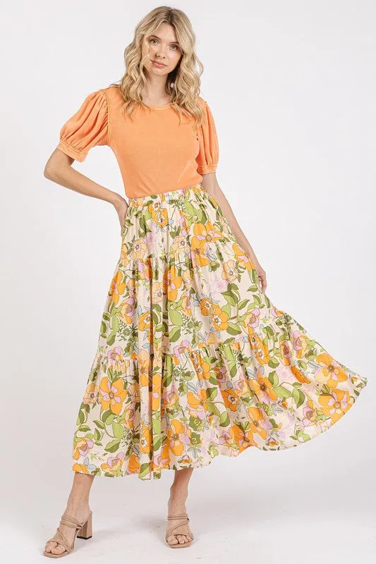 Flower Print Tiered Skirt