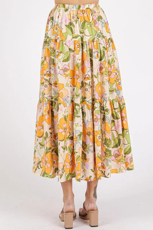 Flower Print Tiered Skirt