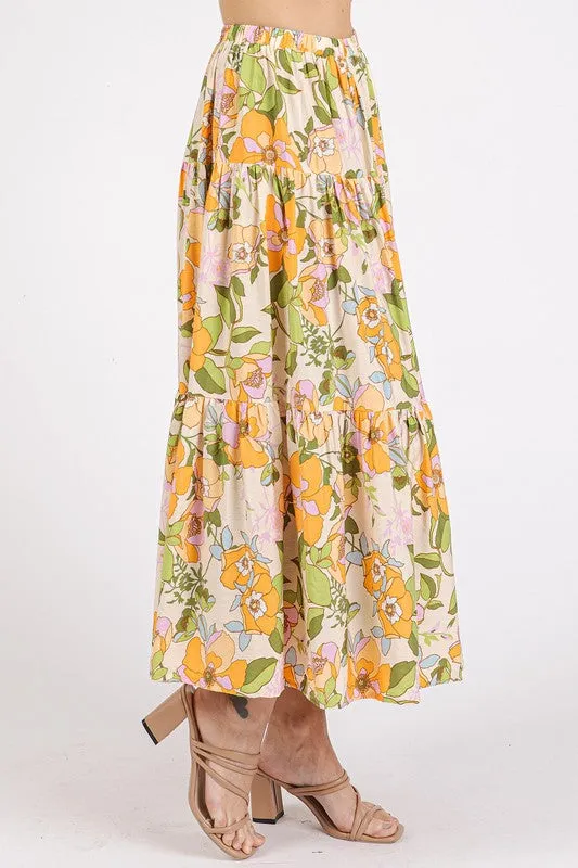 Flower Print Tiered Skirt