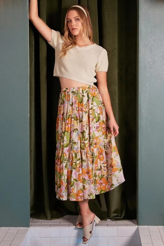 Flower Print Tiered Skirt