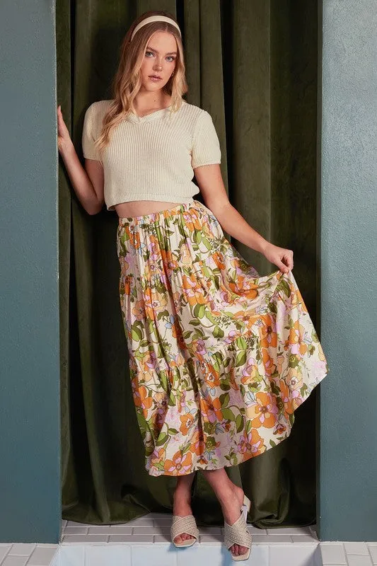 Flower Print Tiered Skirt