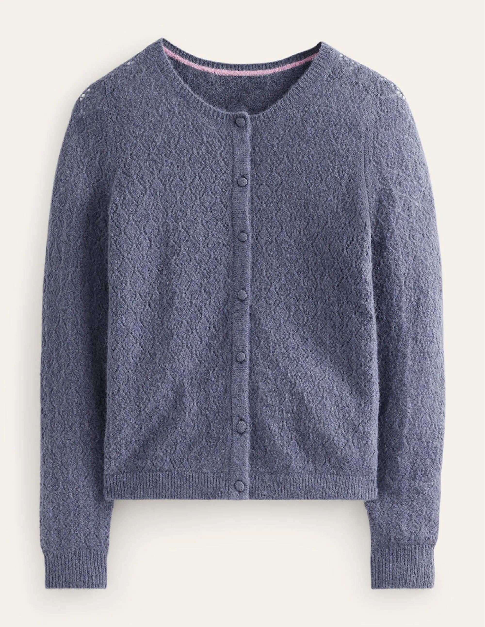 Fluffy Pointelle Cardigan-Nightshadow Blue