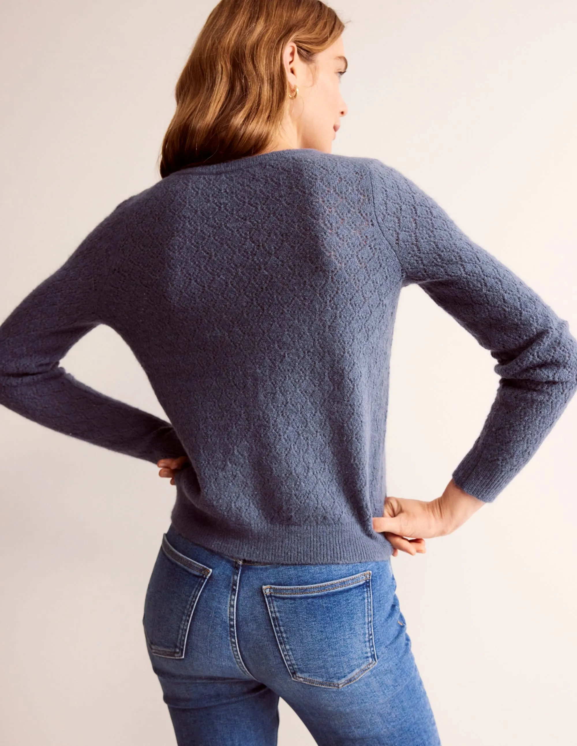 Fluffy Pointelle Cardigan-Nightshadow Blue