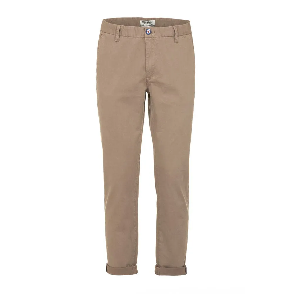 Fred Mello Beige Cotton Blend Casual Pants for Men