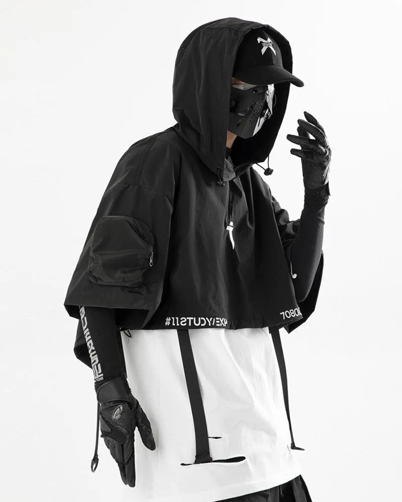 Functional Hooded Short Black Cape