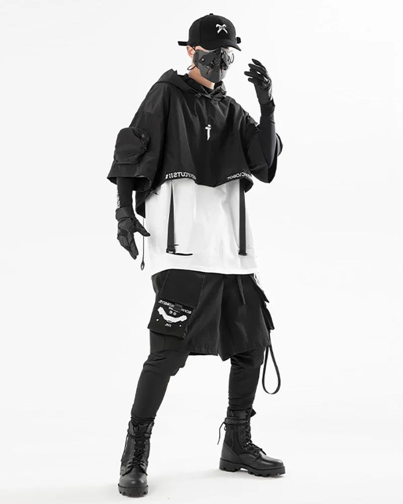 Functional Hooded Short Black Cape