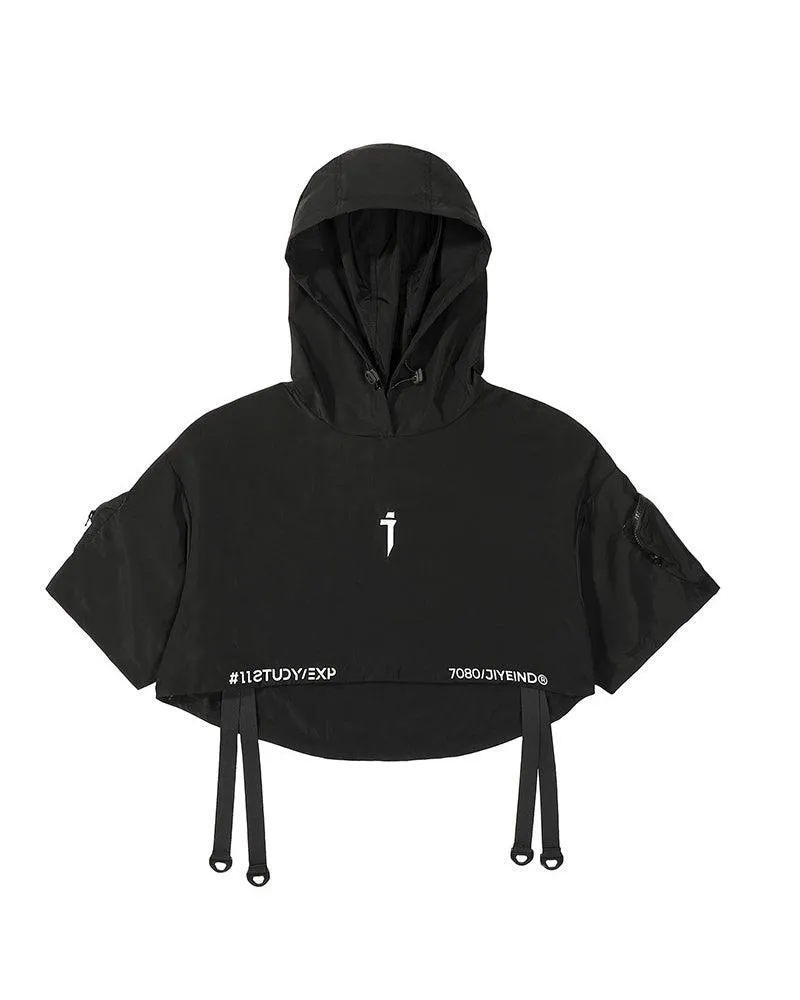 Functional Hooded Short Black Cape