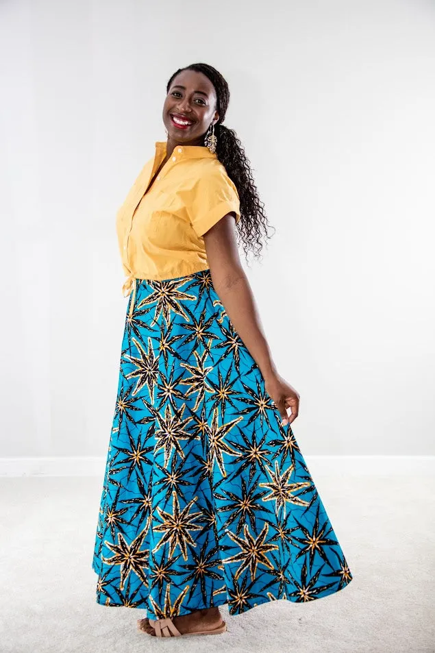 Fuye Flare Skirt- Blue star pattern