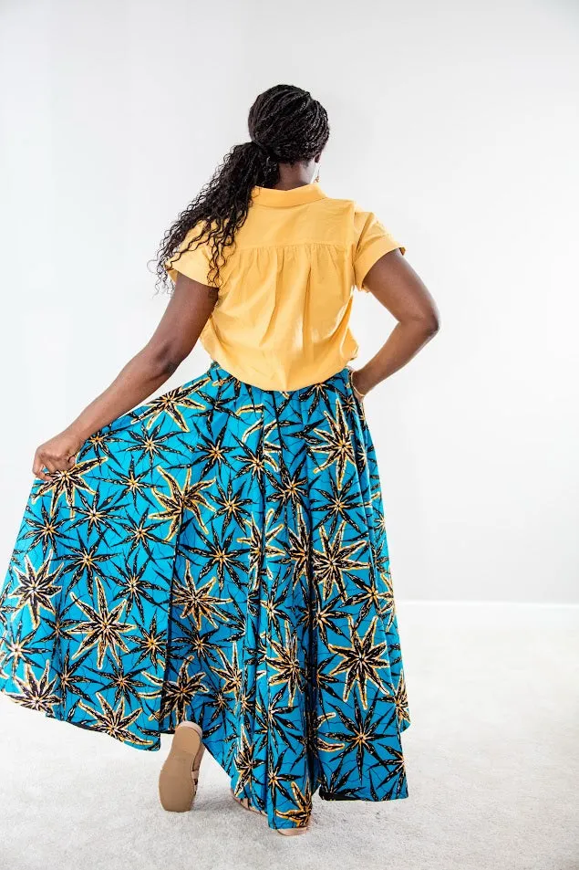 Fuye Flare Skirt- Blue star pattern