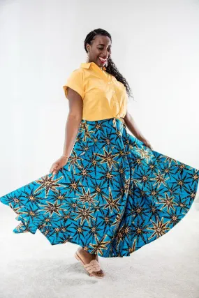 Fuye Flare Skirt- Blue star pattern