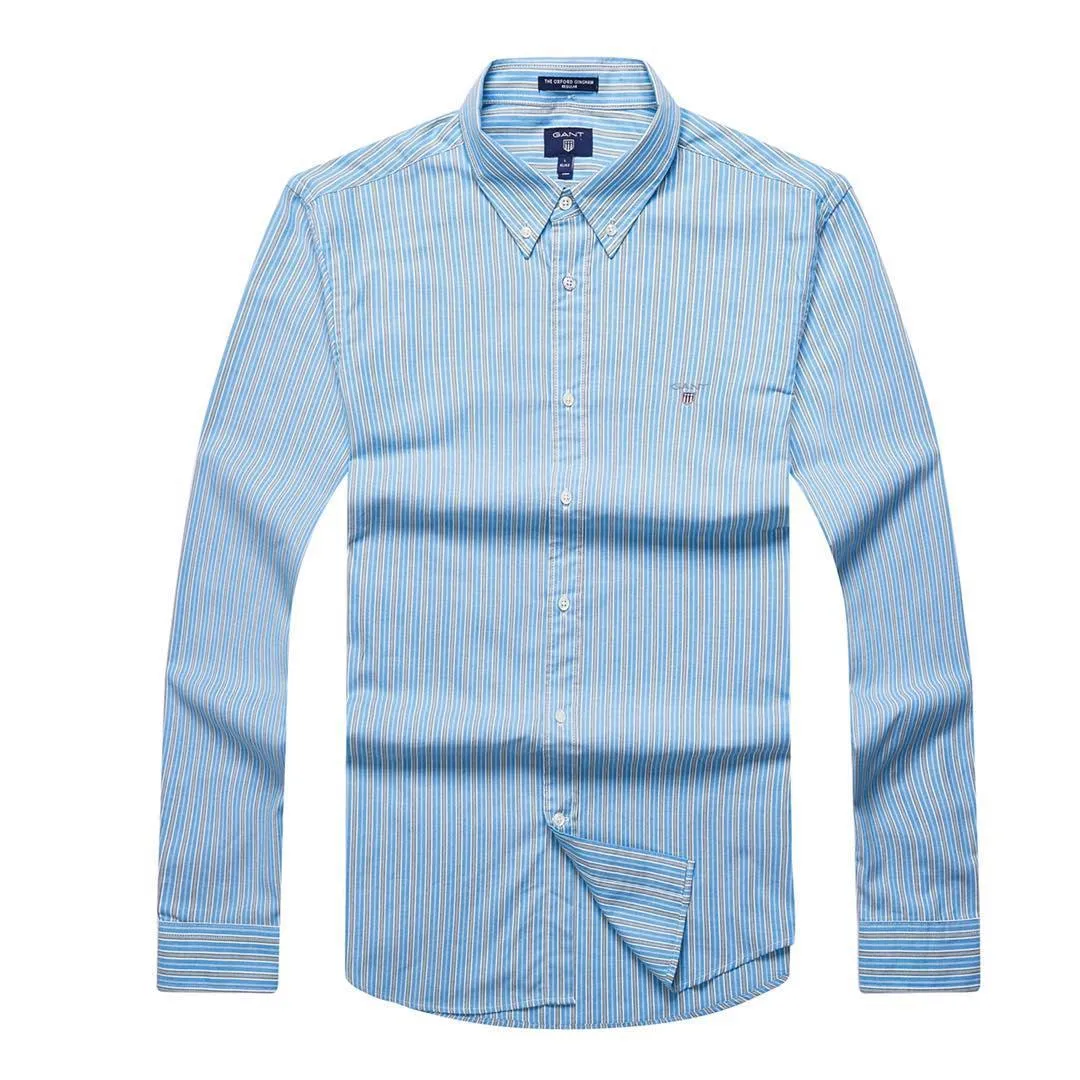 Gant Oxford Gingham Regular Classic Green and Blue Stripe Longsleeve Shirt