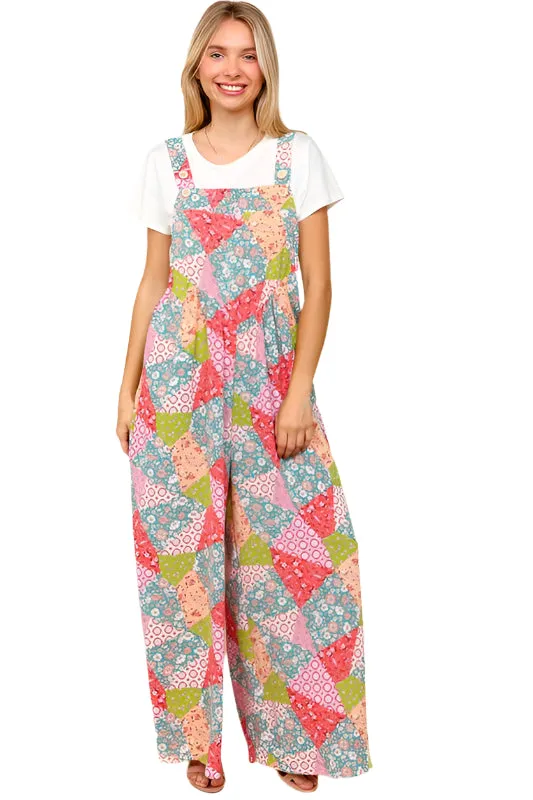 Haptics Full Size Printed Wide Leg Overalls with Side Pockets