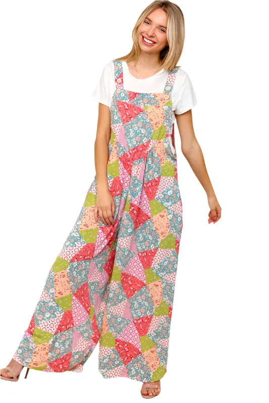 Haptics Full Size Printed Wide Leg Overalls with Side Pockets