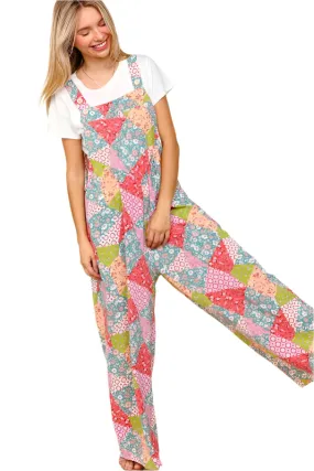 Haptics Full Size Printed Wide Leg Overalls with Side Pockets