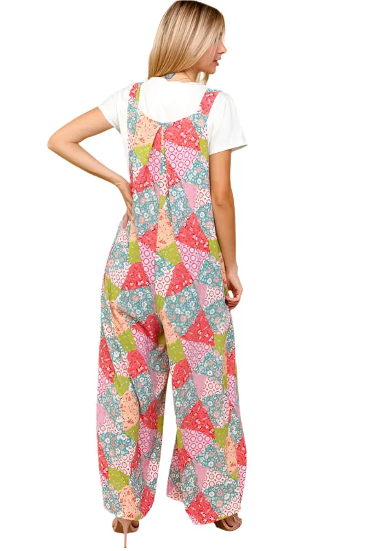 Haptics Full Size Printed Wide Leg Overalls with Side Pockets